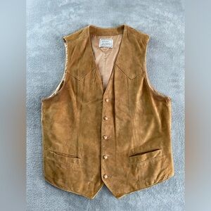 H Bar C California Ranchwear Brown Leather Vest Small Cowboy Dress Distress Mark